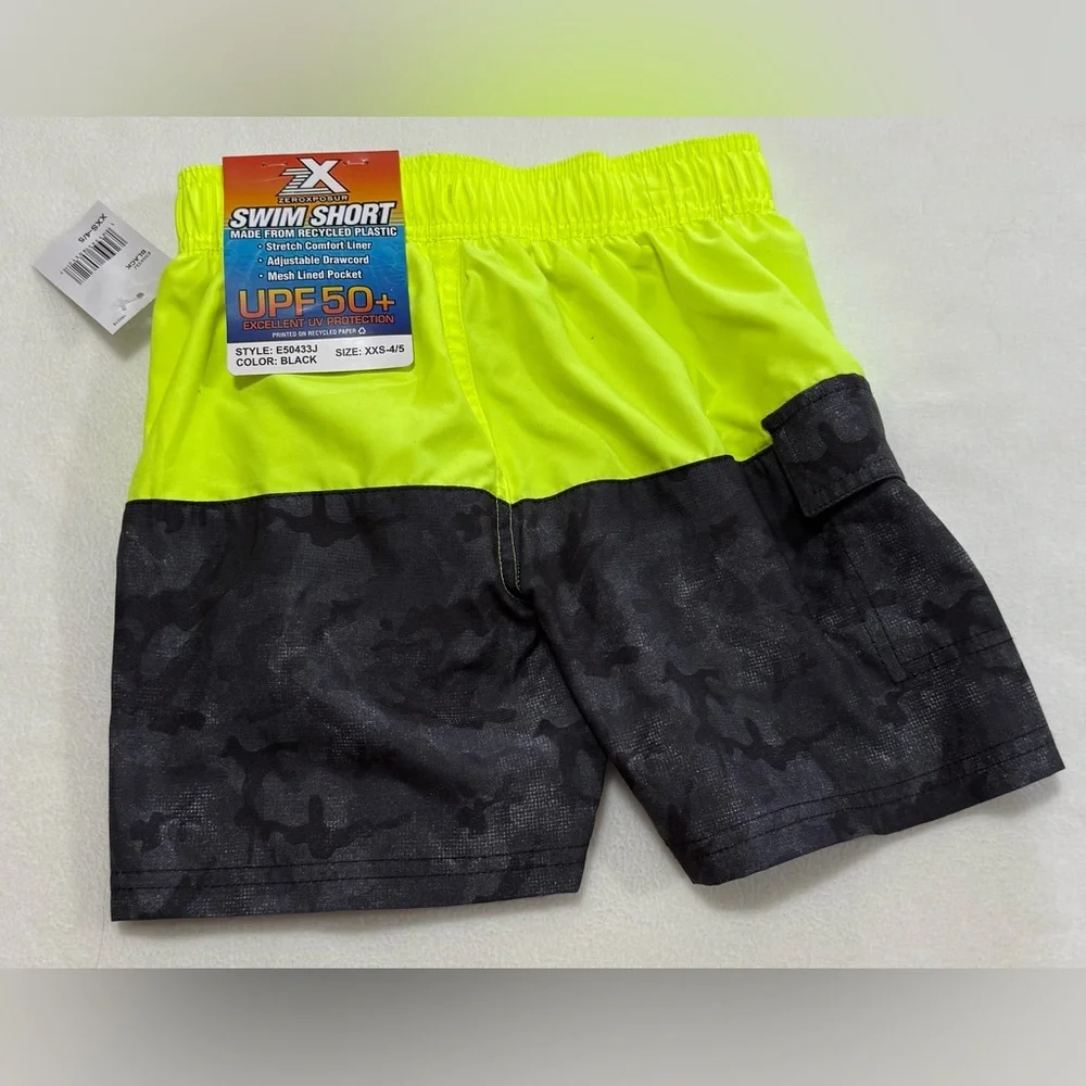 ZeroXposur Boys XXS-4/5 Neon Yellow and Black Swim Trunks With Swim Goggle NWT